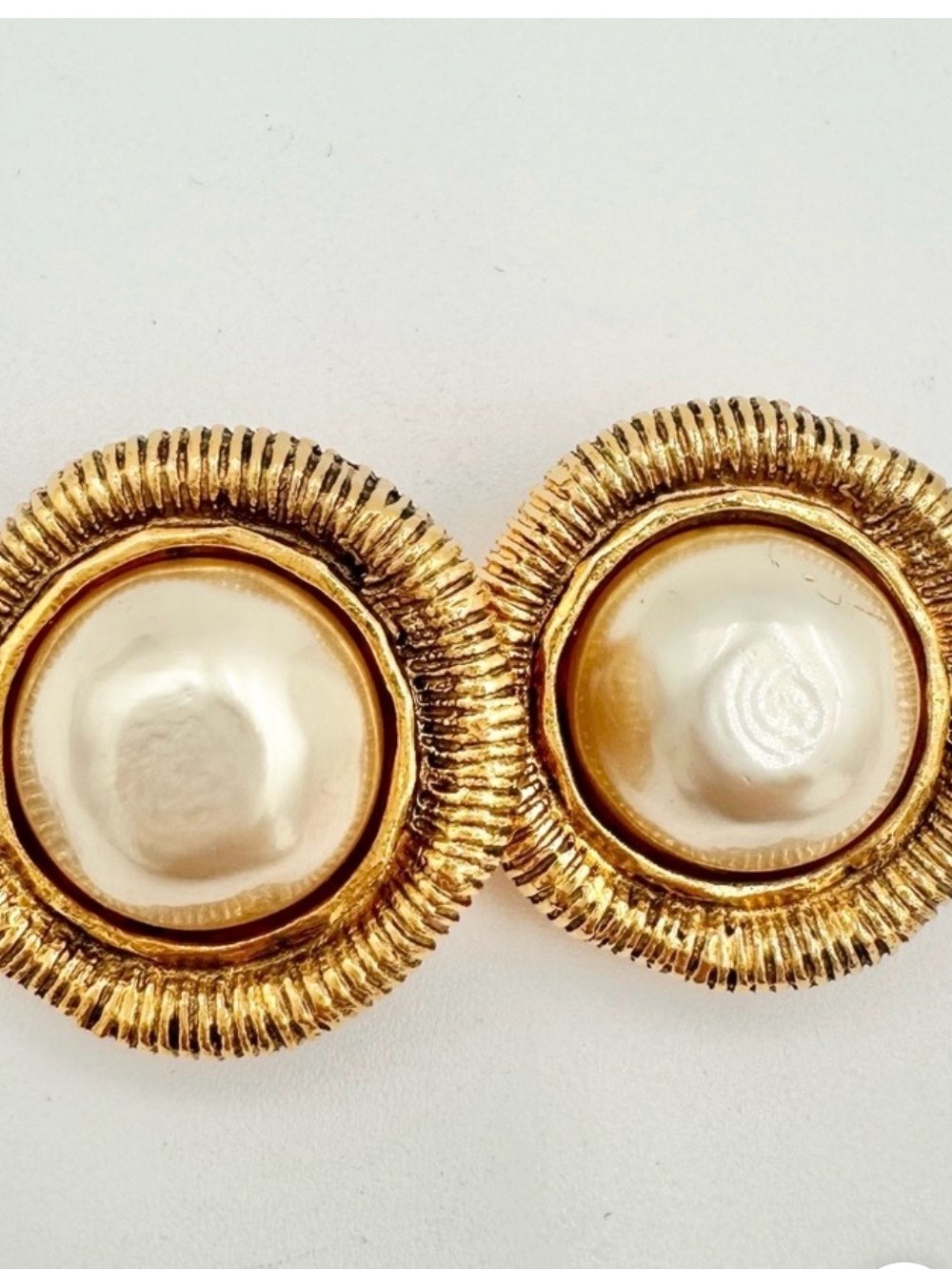 Vintage CHANEL Gold-Tone Faux Pearl Clip-On Earrings